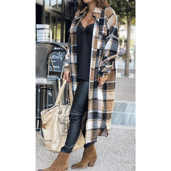 NICE Fall Shacket & Dress Combo – Size XL, Black / Brown / Ivory Plaid, NWT - Picture 14 of 15